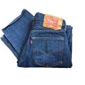 Levi's 501 Straight Blue Denim Cotton Jeans Classic Back Patch 31x32 Button Fly